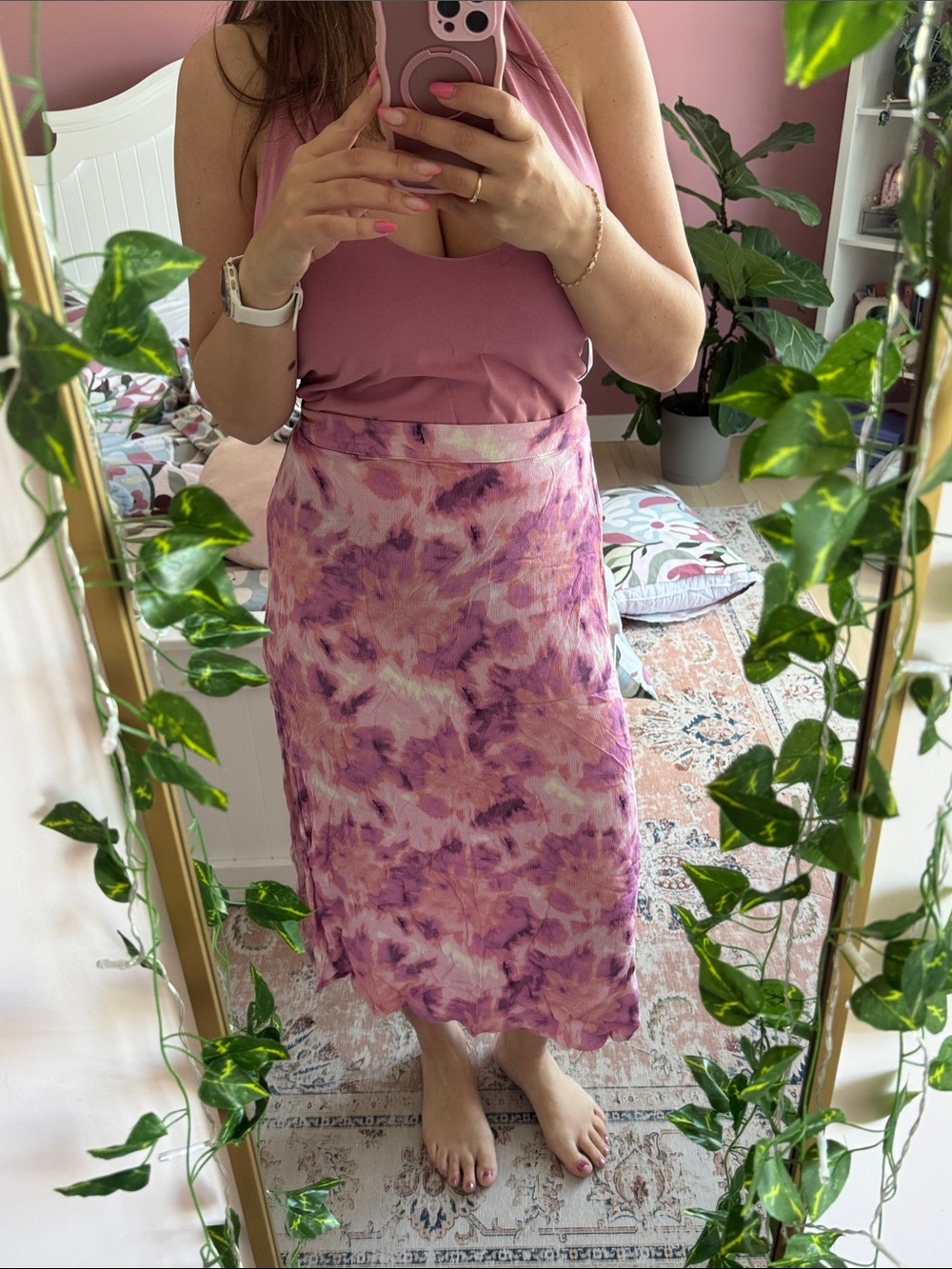 Simons Pink & Purple Tie-Dye Midi Skirt